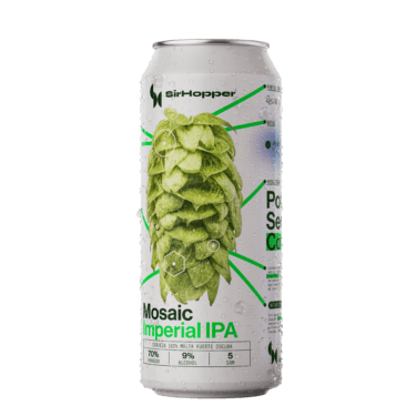 Lata Mosaic Imperial IPA de SirHopper – cerveza potente resinosa con notas a arandanos y perfil dank, 9% alc, IPA Day 2026