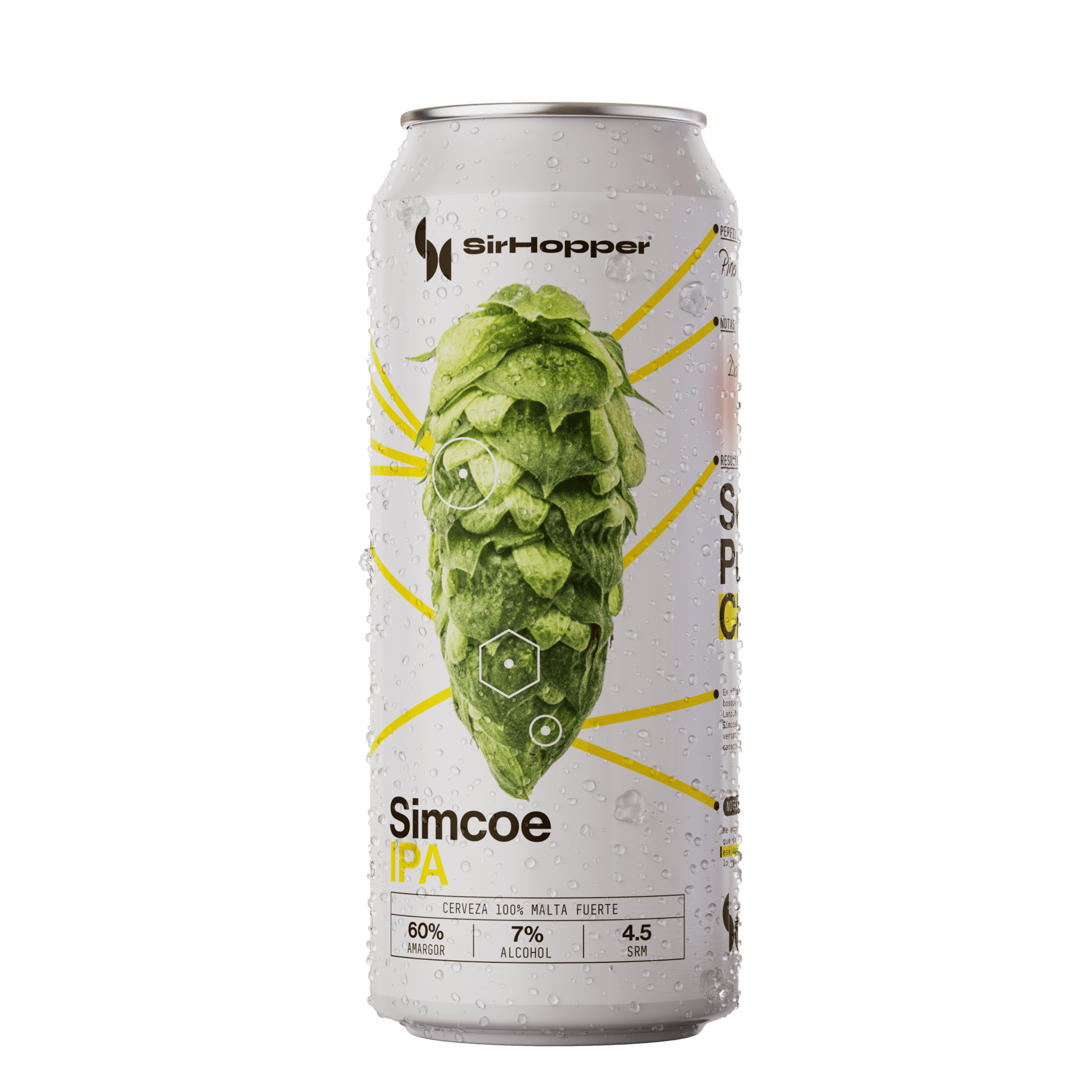 Lata de Simcoe IPA SirHopper, cerveza artesanal American IPA con 60 IBU, notas de pino y resina, IPA Day Argentina 2026