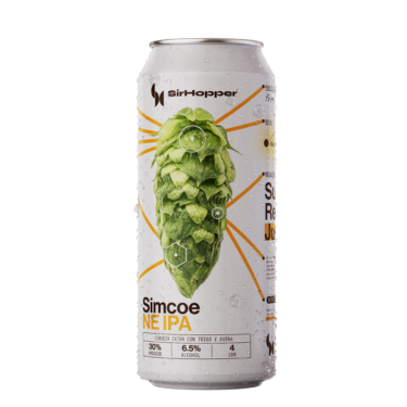 Lata de Simcoe NEIPA SirHopper, cerveza New England IPA con biotransformación activa, notas de maracuyá y durazno, IPA Day 2026