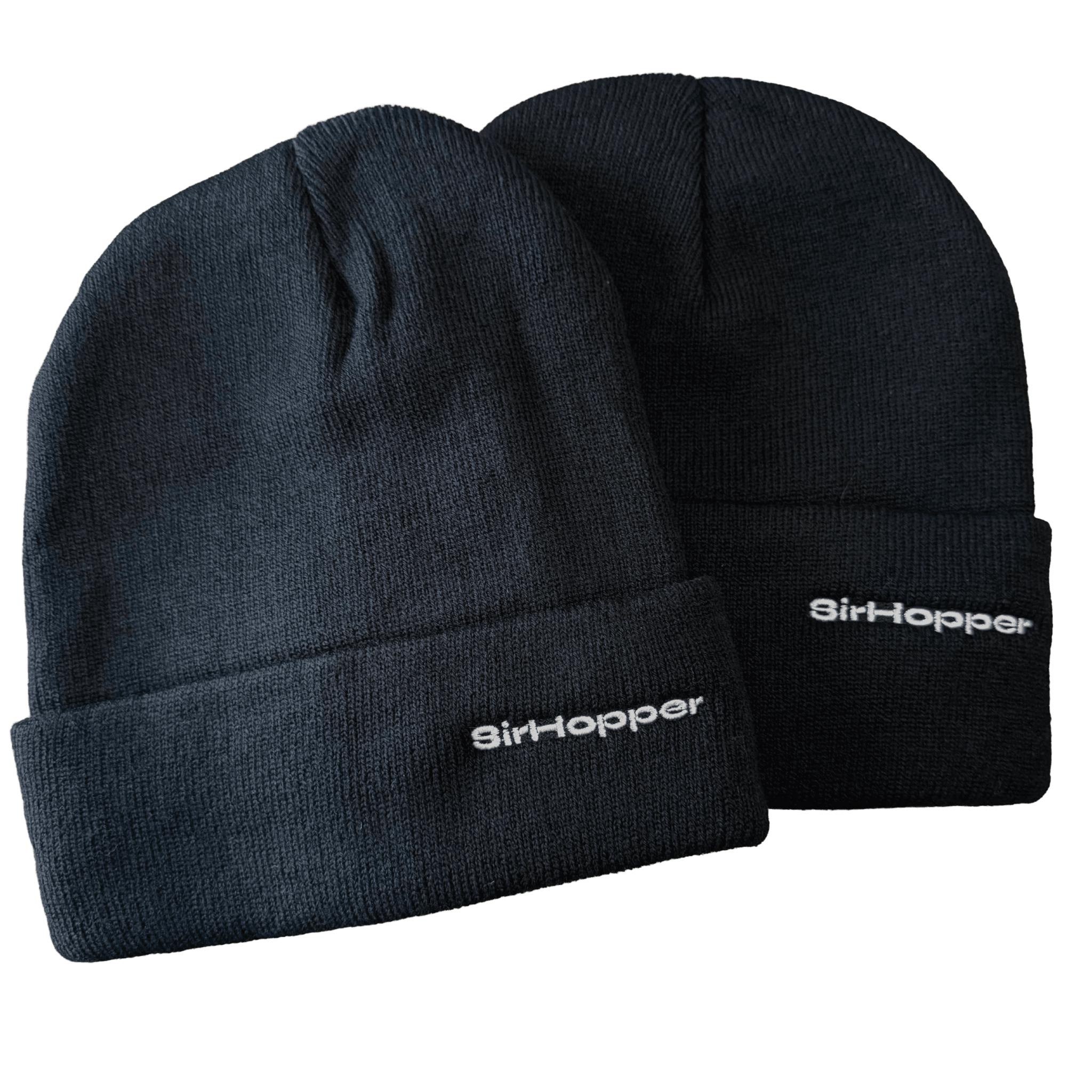 Gorro beanie tejido doble negro con bordado blanco SirHopper