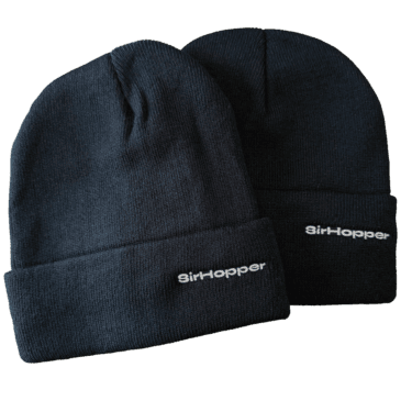Gorro beanie tejido doble negro con bordado blanco SirHopper